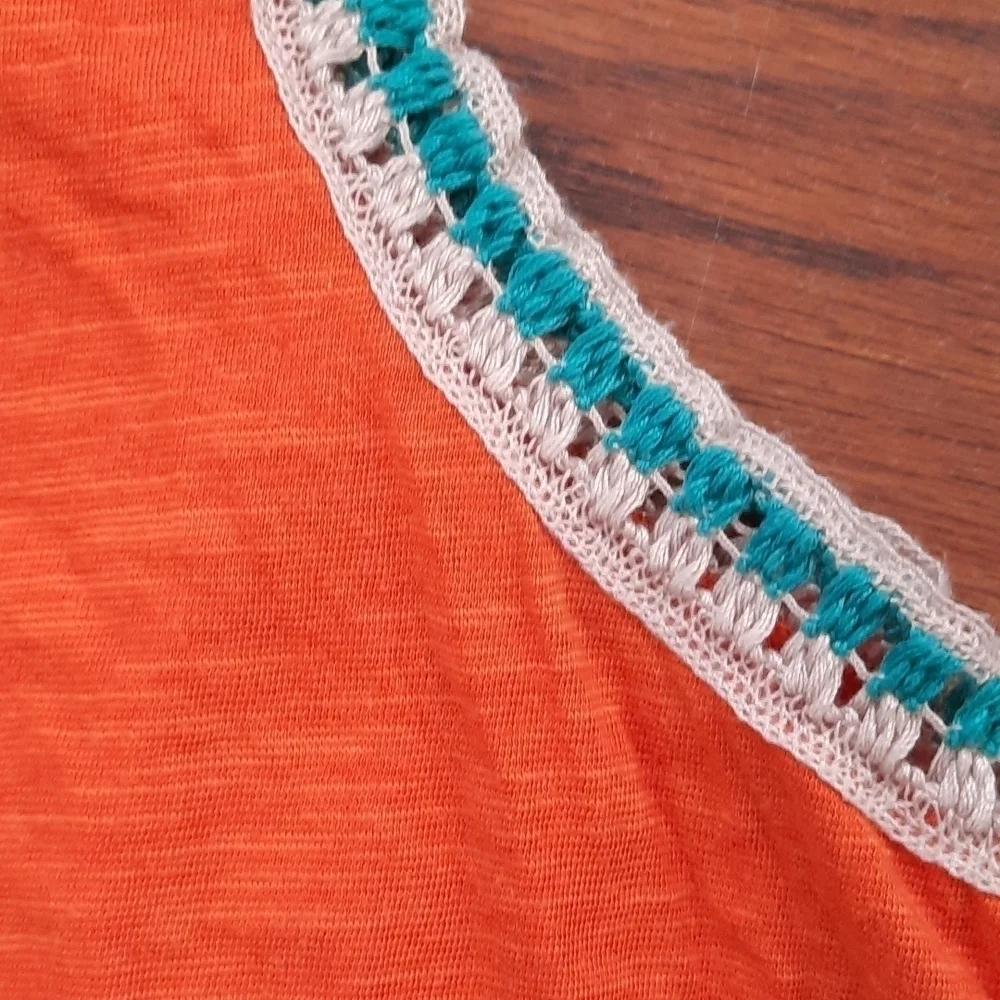 Free People Coral We The Free Bora Bora Crochet Trim RacerTank Top - Picture 3 of 5